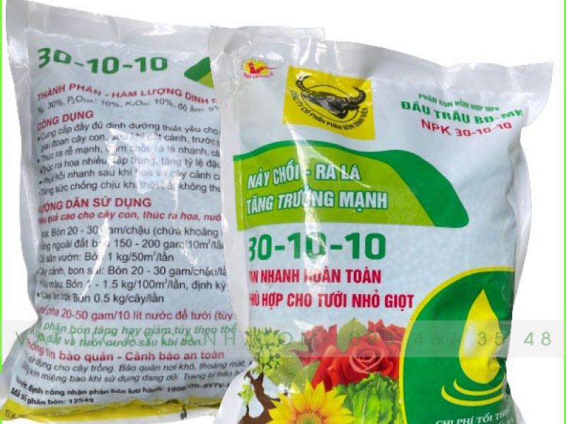 Phân NPK Đầu Trâu 30-10-10 - Nảy Chổi, Ra Lá, Tăng Trưởng Mạnh